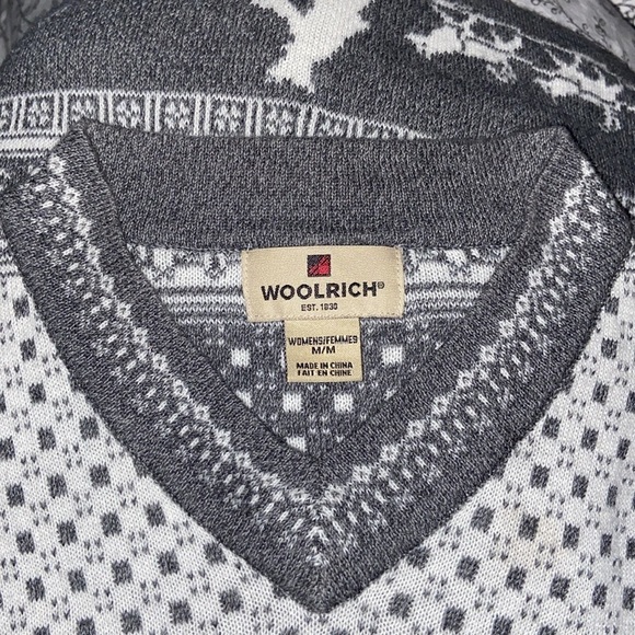 Women’s Woolrich V‎ neckline winter Nordic white gray knit sweater Sz medium - Picture 2 of 12